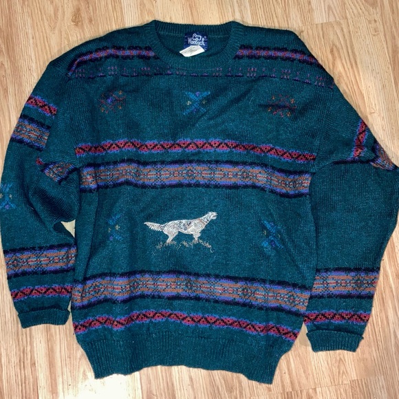 Vintage Woolrich Hunting Dog Embroidered Wool Winter Sweater Unisex Mens Large - Picture 8 of 9